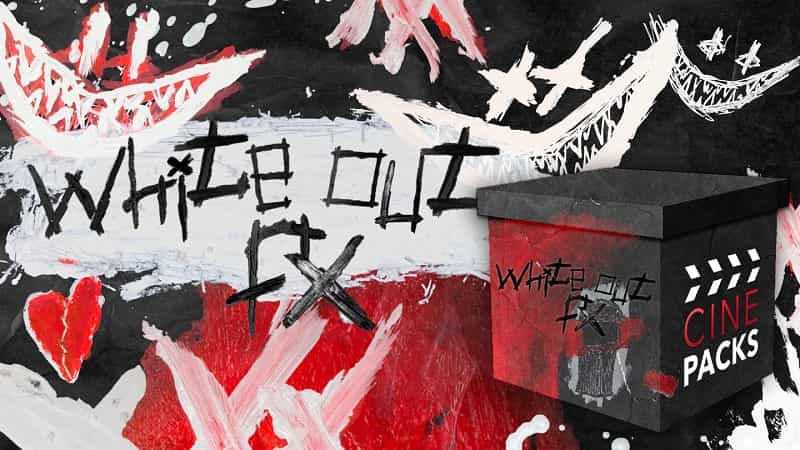 新潮嘻哈手绘画笔油漆纸张划痕刮擦纹理冻结帧转场过渡+声音效果包 WHITE OUT FX – CINEPACKS