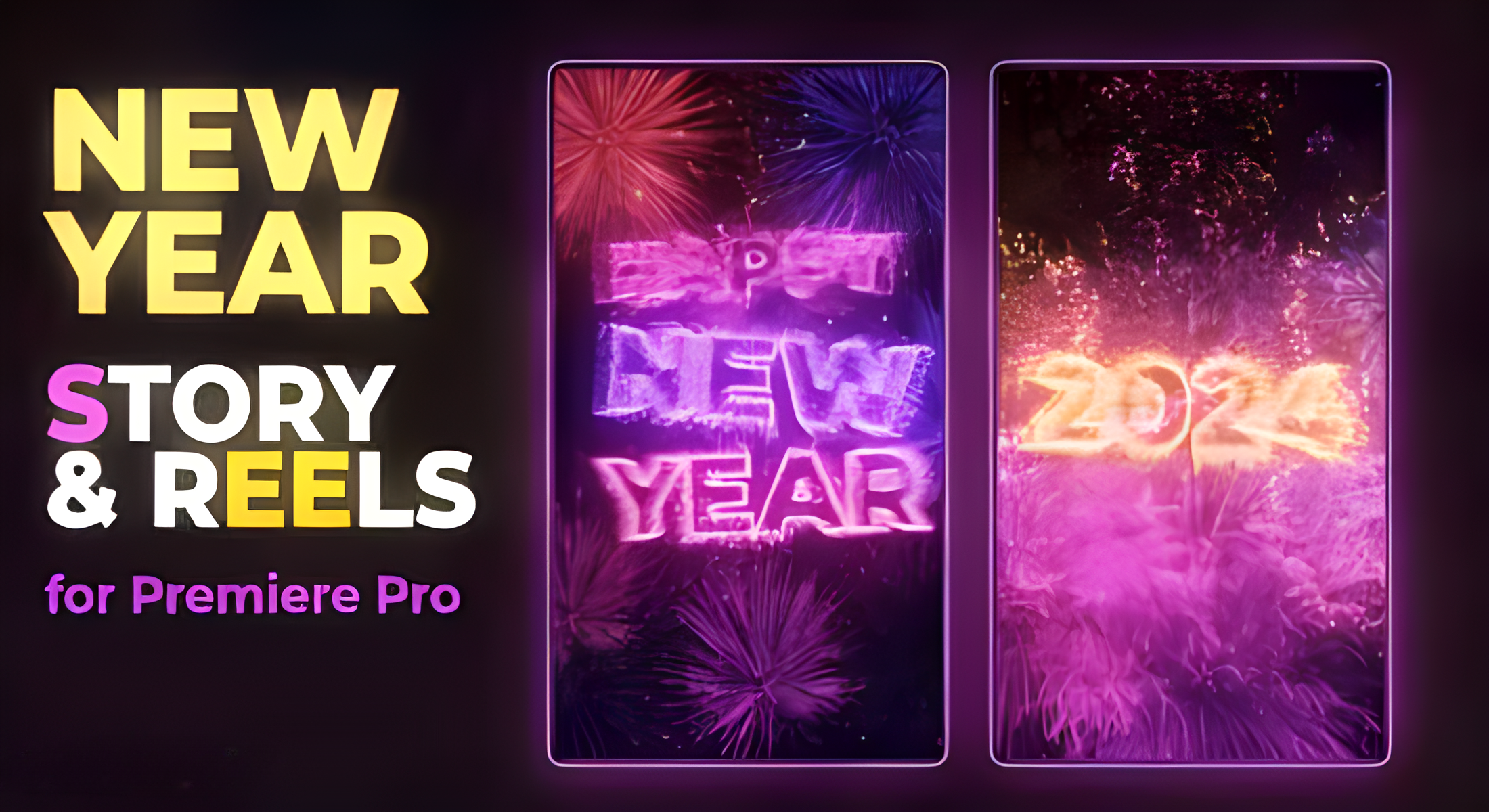 PR模板-烟花粒子爆炸2024新年快乐竖屏动画小片头 New Year Story