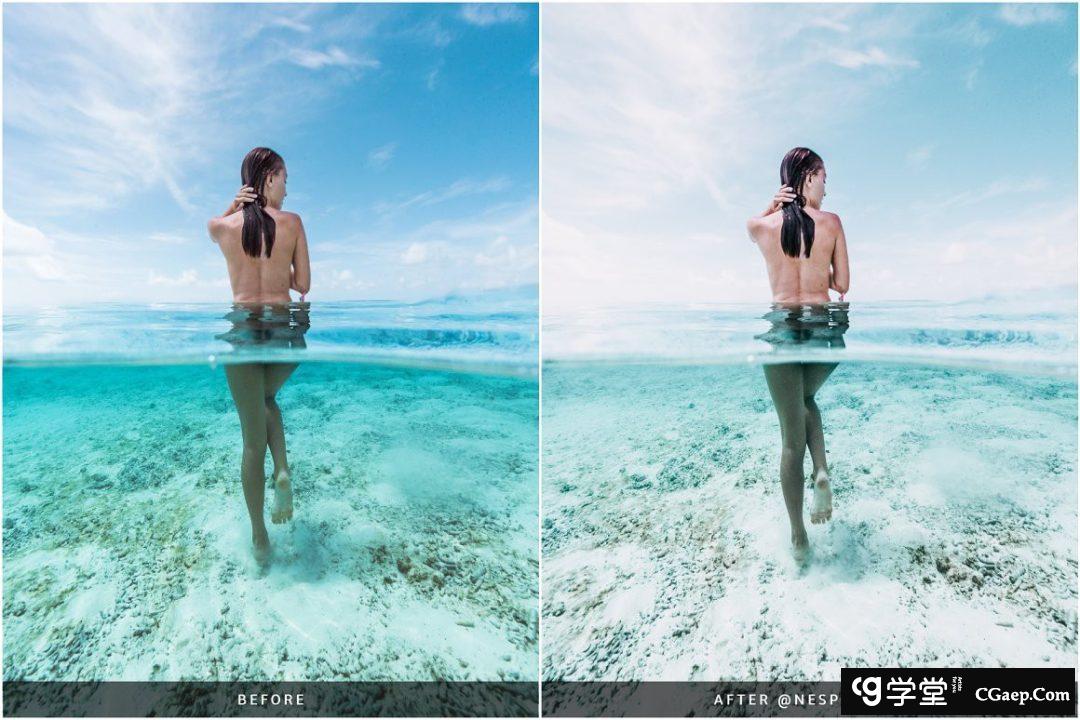 马尔代夫旅拍蓝调胶片人像后期调色Lightroom预设 Lightroom Presets Maldives Blue