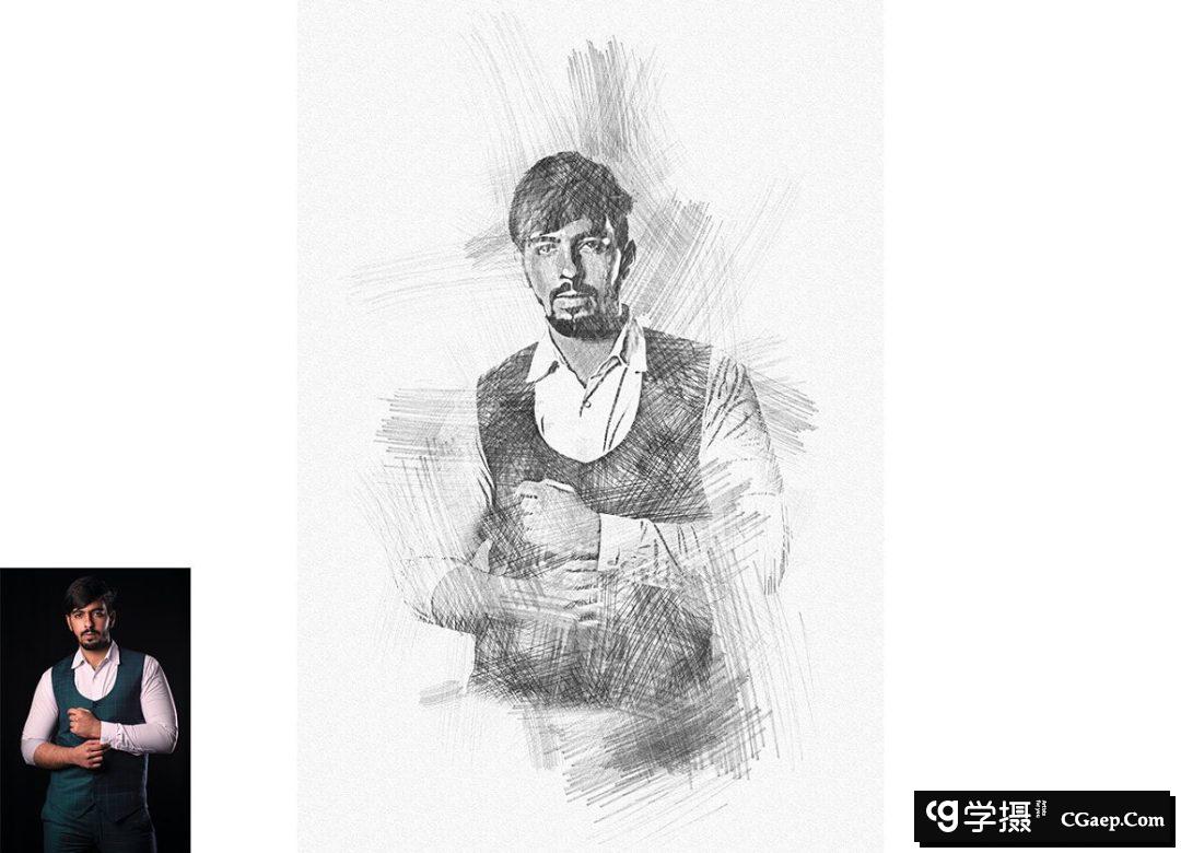 铅笔素描Photoshop动作 Pencil Sketch Photoshop Action 附视频教程