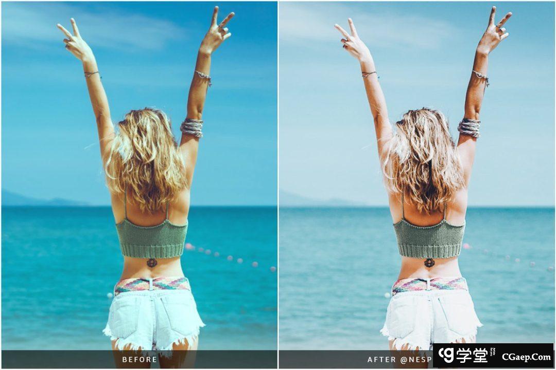 马尔代夫旅拍蓝调胶片人像后期调色Lightroom预设 Lightroom Presets Maldives Blue