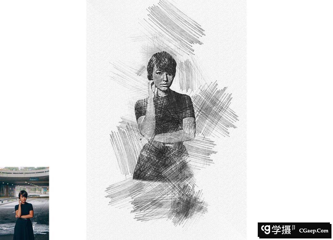 铅笔素描Photoshop动作 Pencil Sketch Photoshop Action 附视频教程