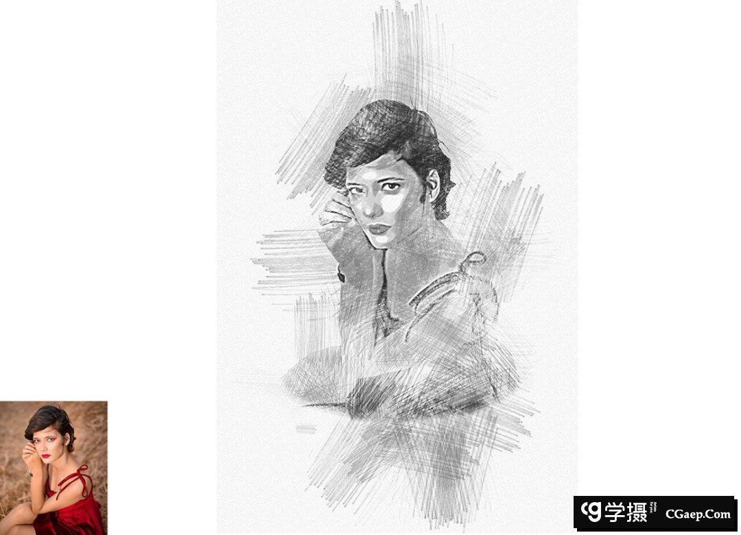 铅笔素描Photoshop动作 Pencil Sketch Photoshop Action 附视频教程
