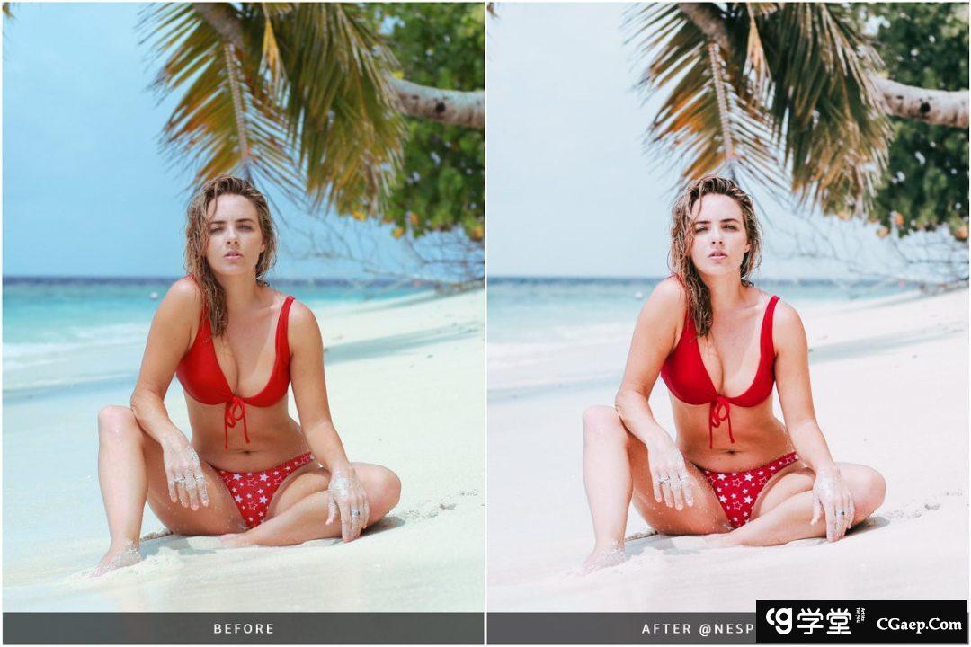 马尔代夫旅拍蓝调胶片人像后期调色Lightroom预设 Lightroom Presets Maldives Blue