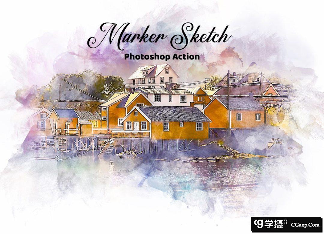 标记草图PS动作 Marker Sketch Photoshop Action