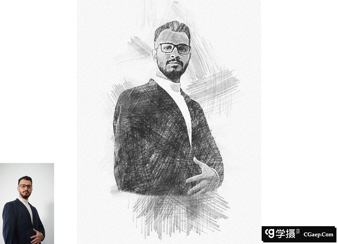 铅笔素描Photoshop动作 Pencil Sketch Photoshop Action 附视频教程