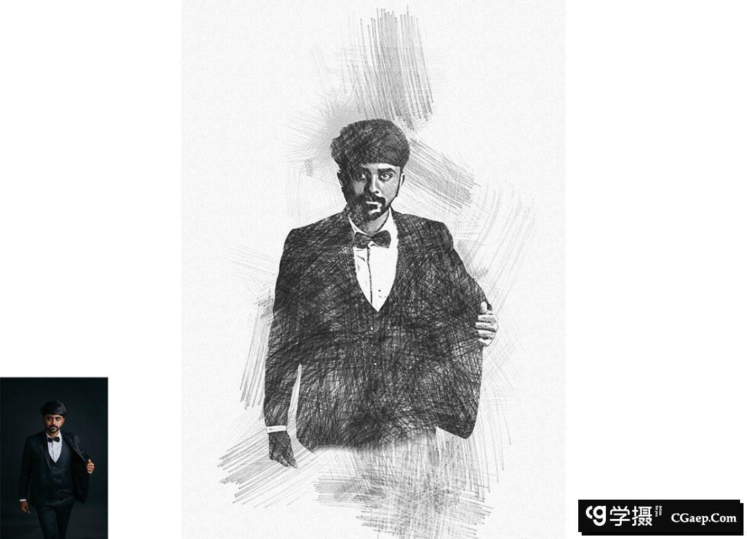 铅笔素描Photoshop动作 Pencil Sketch Photoshop Action 附视频教程