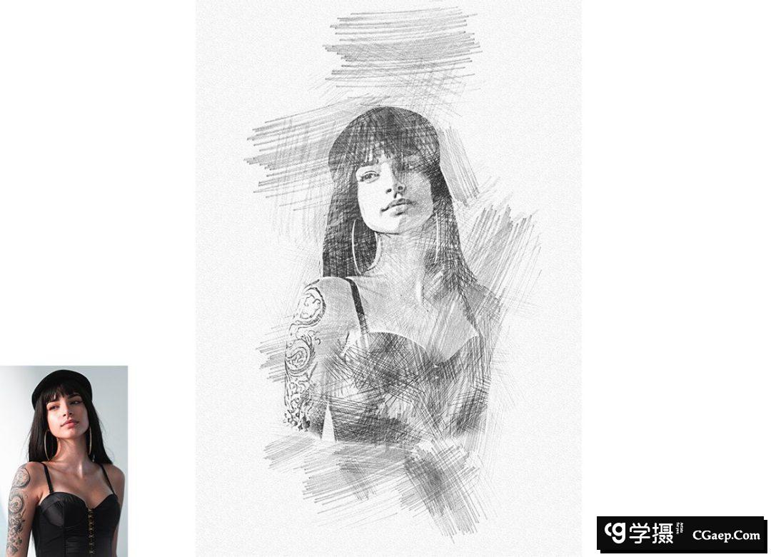 铅笔素描Photoshop动作 Pencil Sketch Photoshop Action 附视频教程