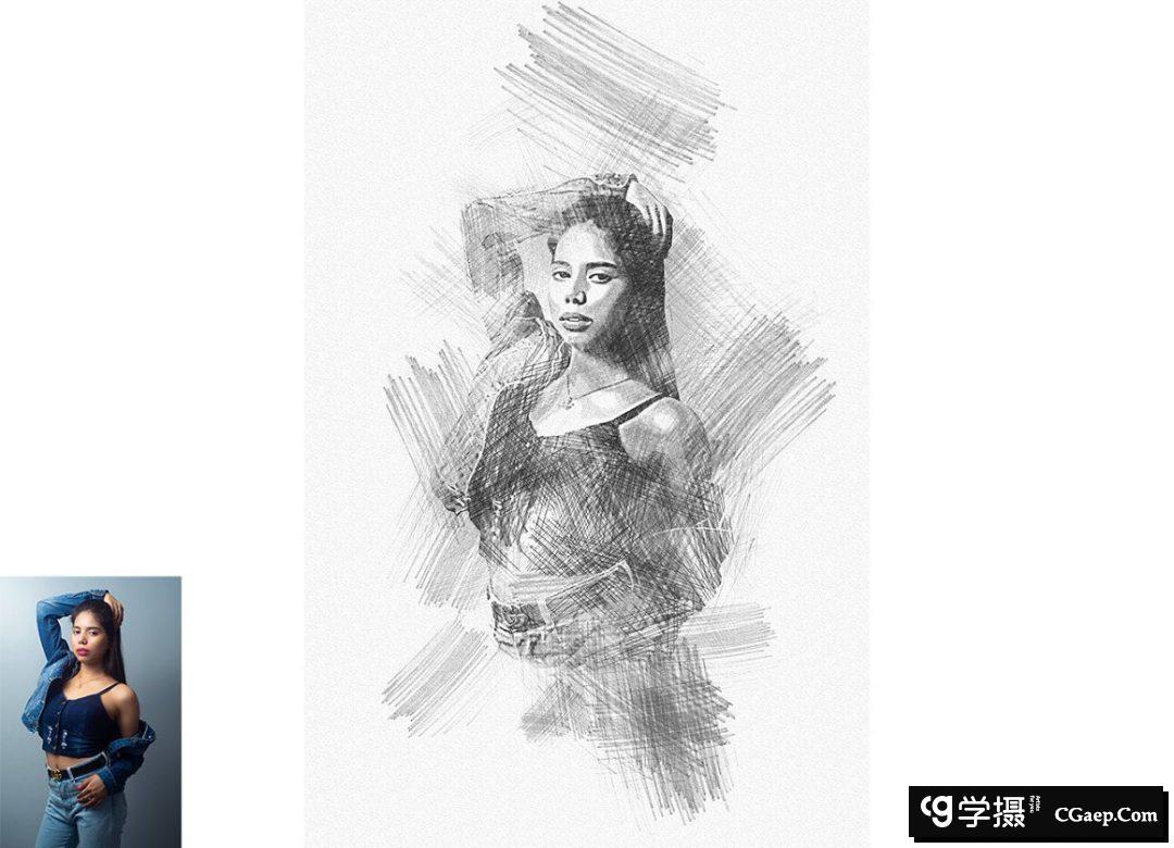 铅笔素描Photoshop动作 Pencil Sketch Photoshop Action 附视频教程