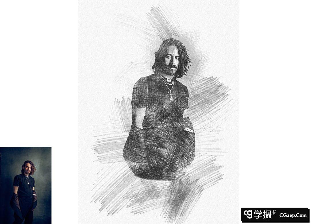 铅笔素描Photoshop动作 Pencil Sketch Photoshop Action 附视频教程