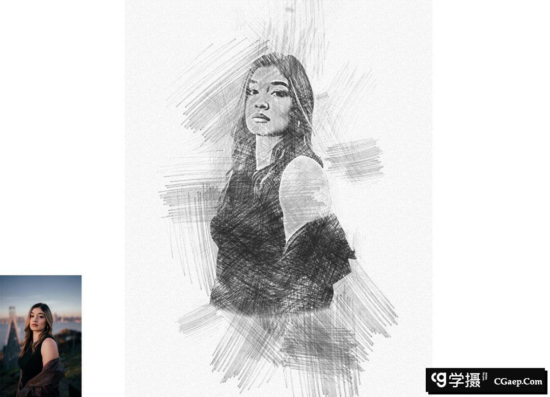 铅笔素描Photoshop动作 Pencil Sketch Photoshop Action 附视频教程