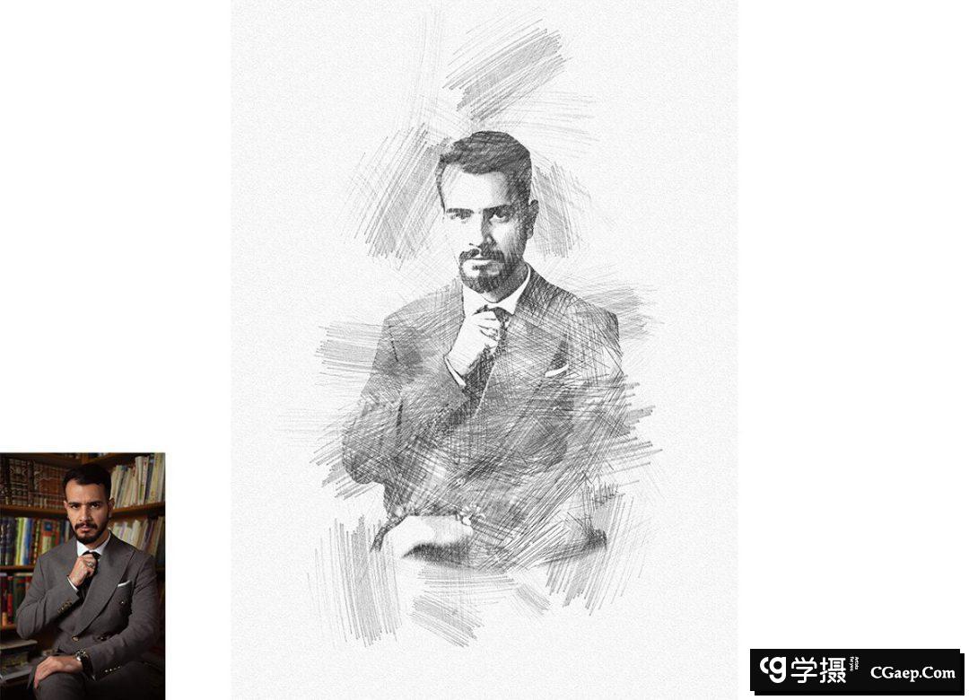 铅笔素描Photoshop动作 Pencil Sketch Photoshop Action 附视频教程