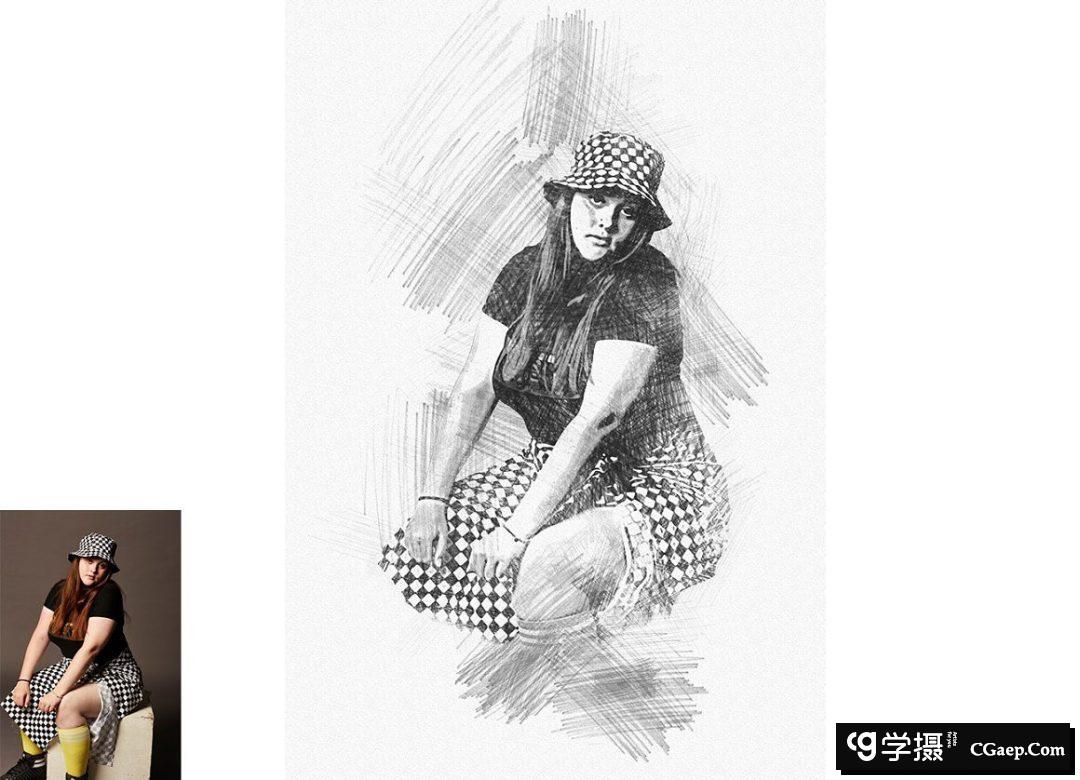 铅笔素描Photoshop动作 Pencil Sketch Photoshop Action 附视频教程