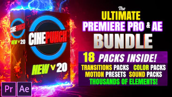 CINEPUNCH – Transitions I Color LUTs I Pro Sound FX I 9999+ VFX Elements Bundle [Version 20]