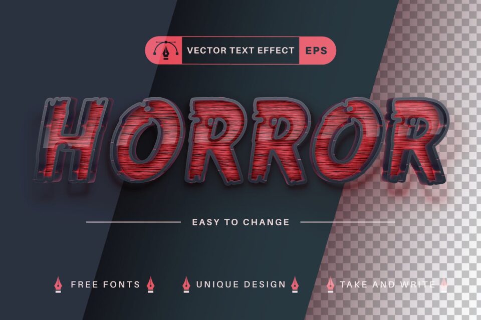 恐怖线程编辑文本效果，可编辑样式 (AI,EPS)