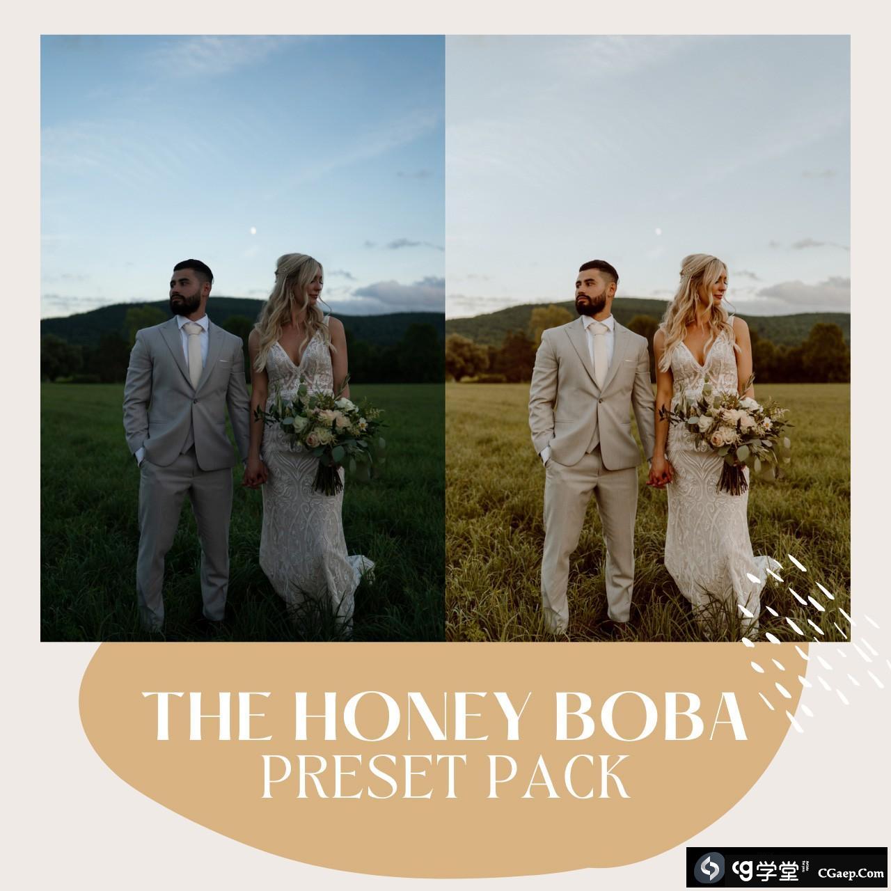 温暖金色奶油质地完美婚礼Lightroom预设 Cassidy Lynne The Honey Boba Preset