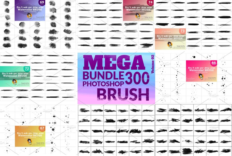 300个水彩元素ps笔刷套装
