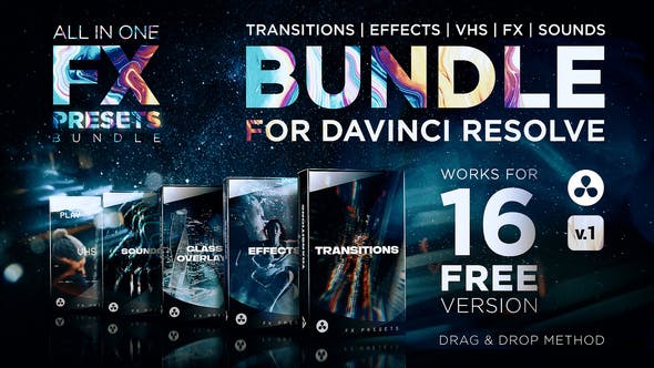 Videohive 30888590 FX Presets Bundle for DaVinci Resolve | Transitions, Effects, VHS, SFX