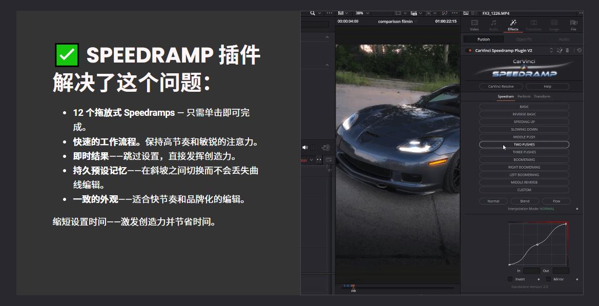 达芬奇插件预设：一键实现视频变速、波浪、加速、减速与回旋镖效果 CarVinci – Ultra Speedramping Plugin V2插图2