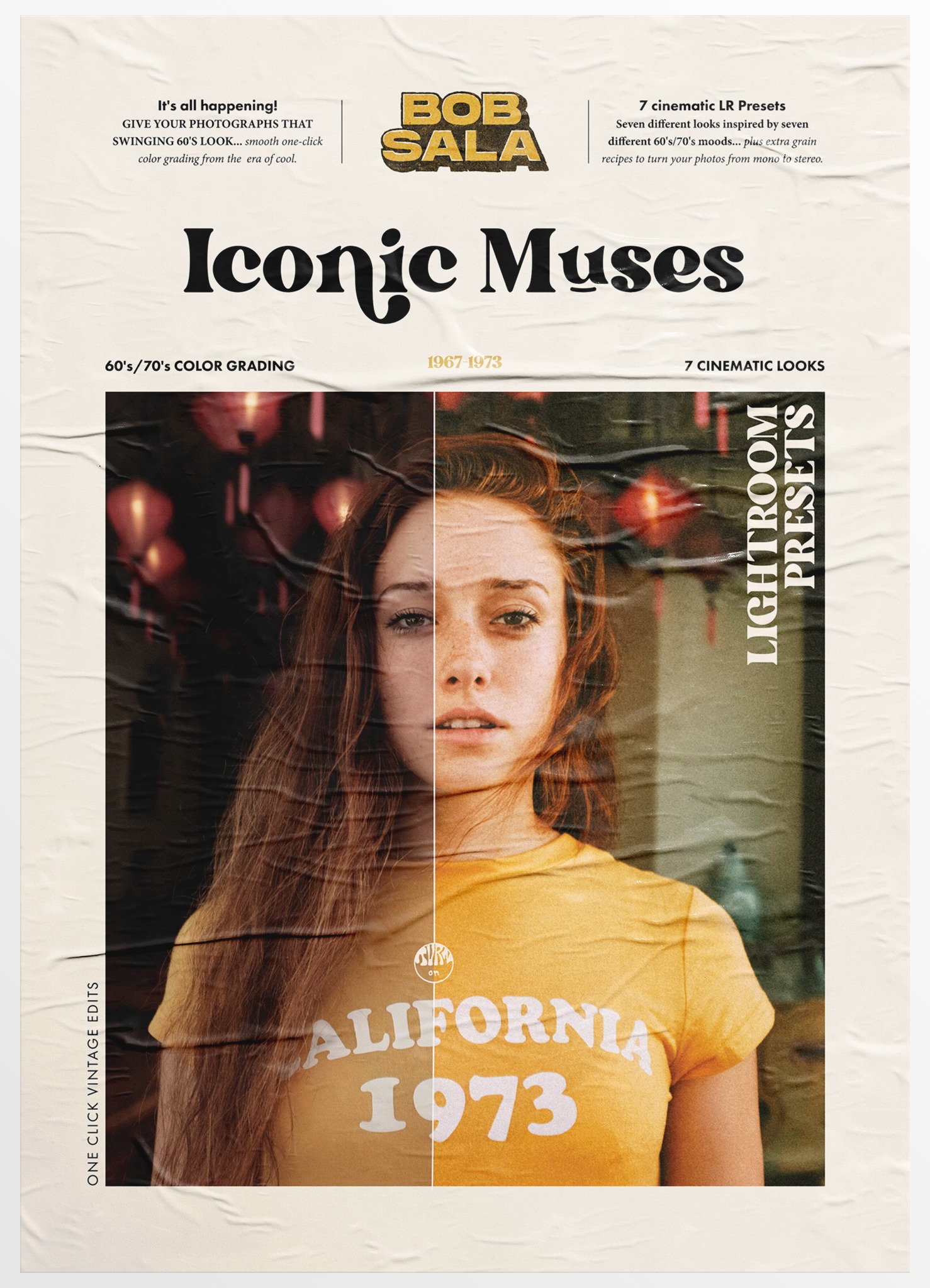Bob Sala Iconic Muses 1967-1973复古Lightroom预设包 14款桌面与移动端XMP/DNG预设