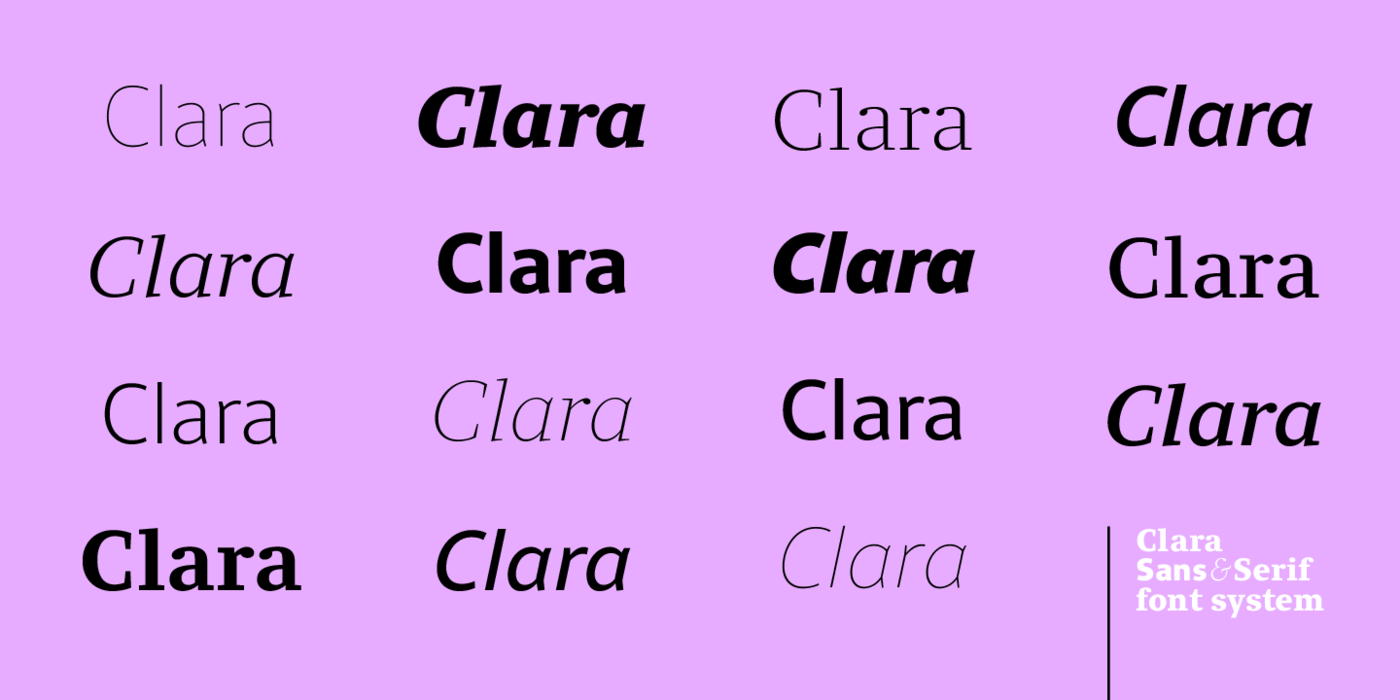 Clara Sans Serif字体家族30款OTF 商业设计多语言排版衬线无衬线组合字体库