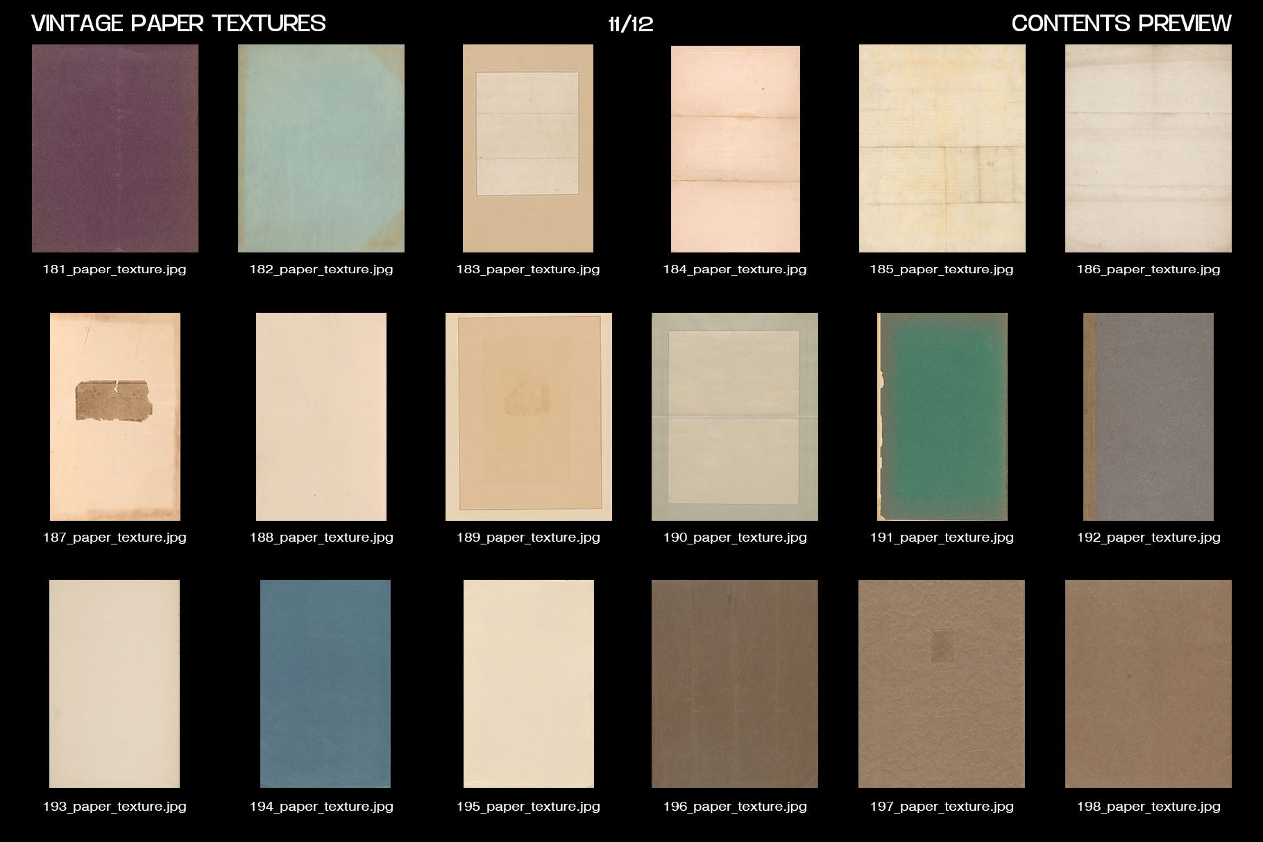 Studio2am 复古纸张纹理合集 200张高分辨率JPG设计素材包 含PSD模板与PDF Vintage Paper Textures