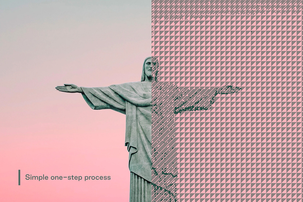 像素艺术PS动作工具包 3种独特8位矩阵效果快速转换图片文字为复古游戏风格