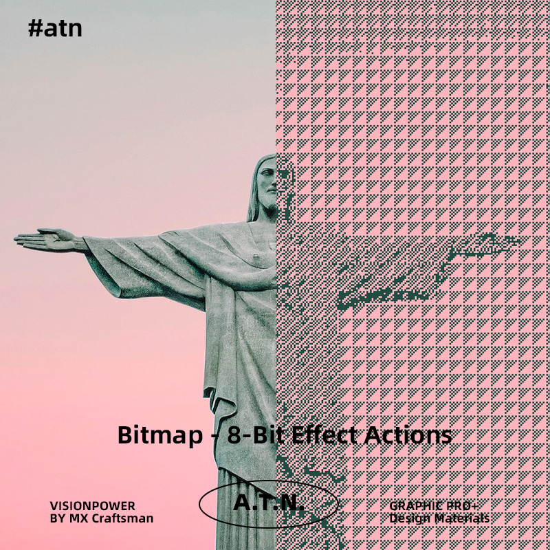 像素艺术PS动作工具包 3种独特8位矩阵效果快速转换图片文字为复古游戏风格