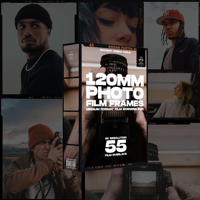 柯达富士风格120mm胶片边框PNG素材包 55款8K超高清复古美学照片叠加层合集 Sickboat - 120mm Photo Film Frames PNG Medium Format Film Borders PNG (8K)
