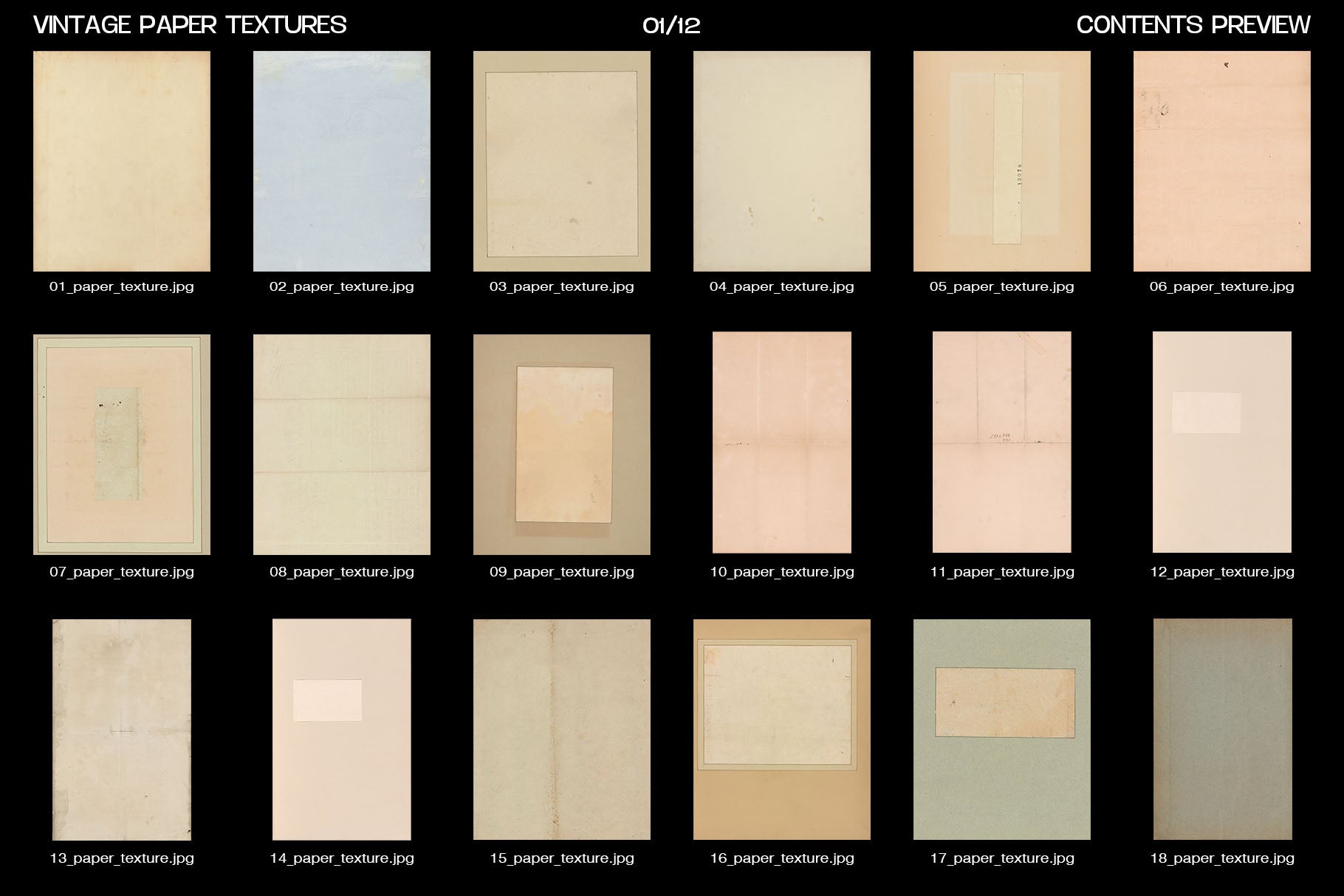 Studio2am 复古纸张纹理合集 200张高分辨率JPG设计素材包 含PSD模板与PDF Vintage Paper Textures