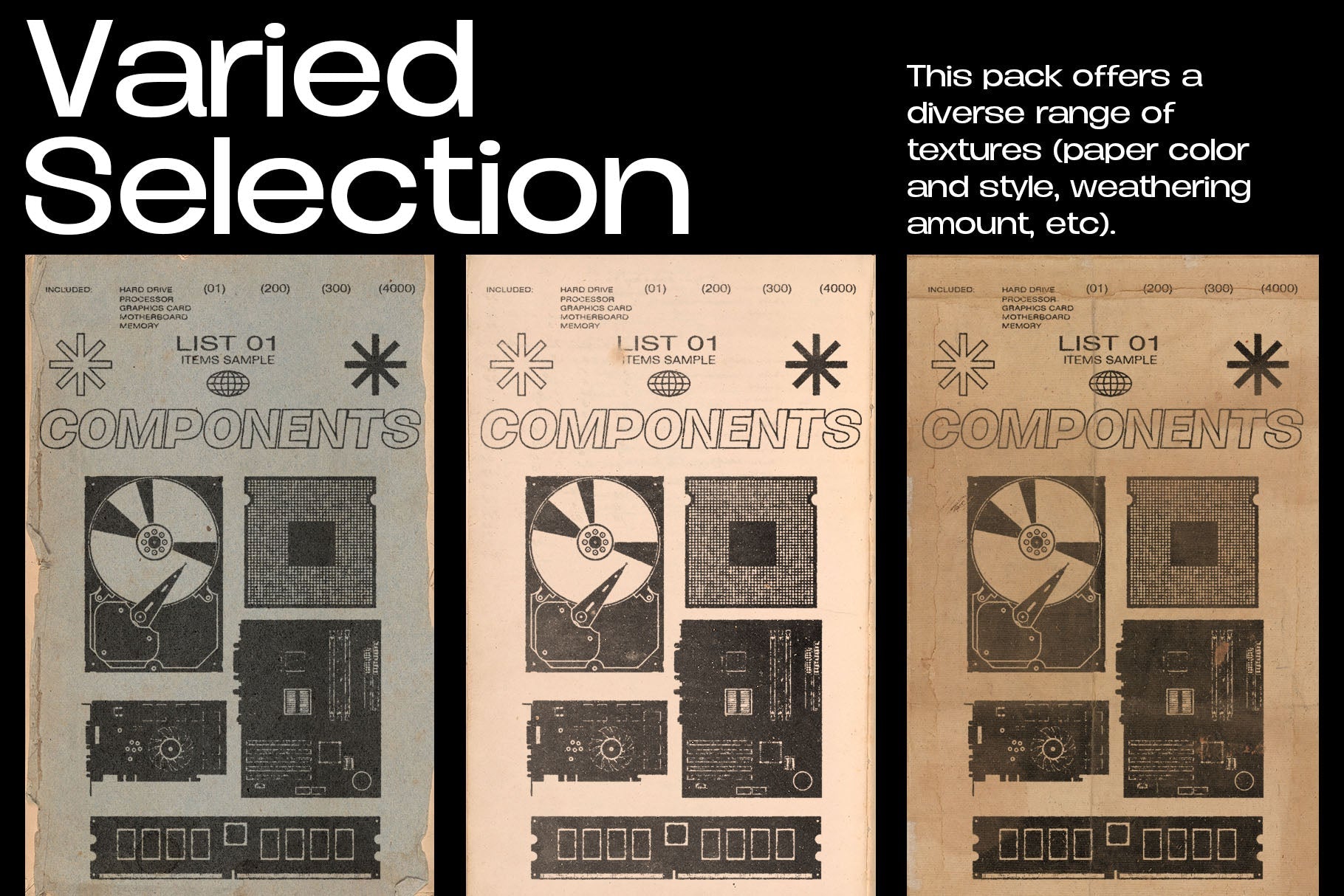 Studio2am 复古纸张纹理合集 200张高分辨率JPG设计素材包 含PSD模板与PDF Vintage Paper Textures