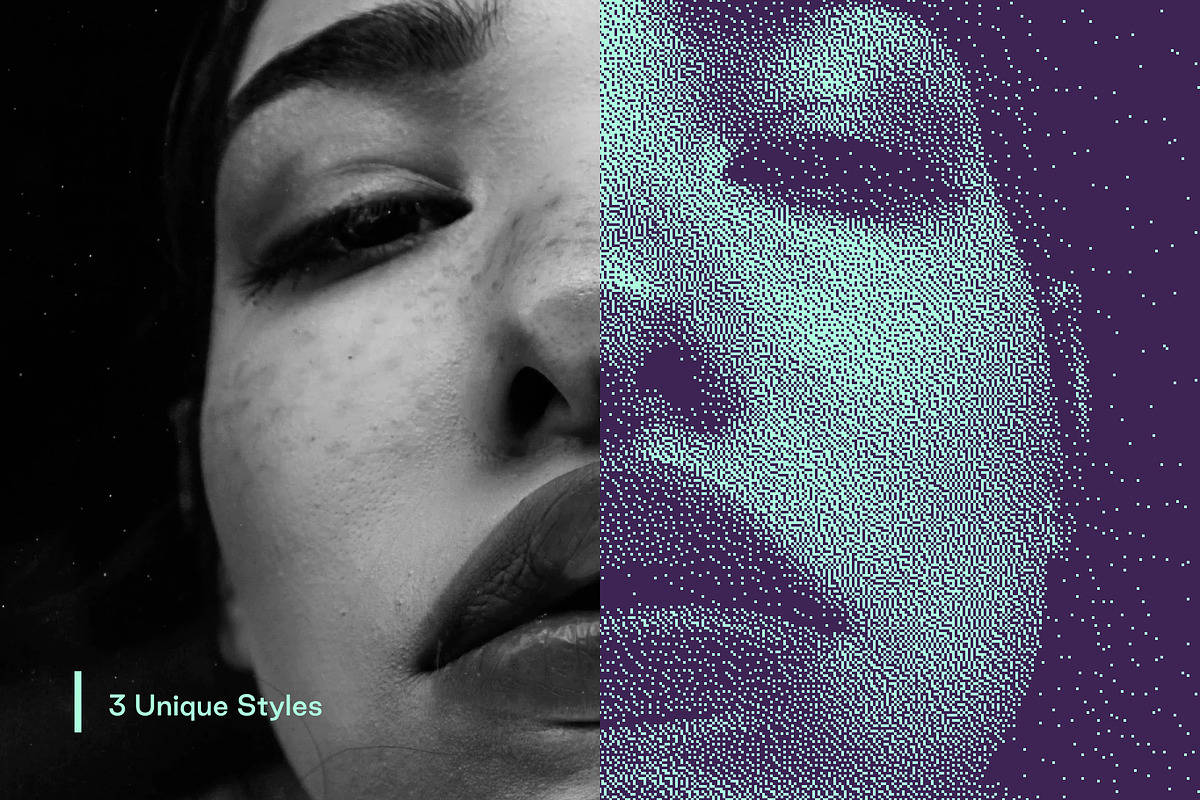 像素艺术PS动作工具包 3种独特8位矩阵效果快速转换图片文字为复古游戏风格