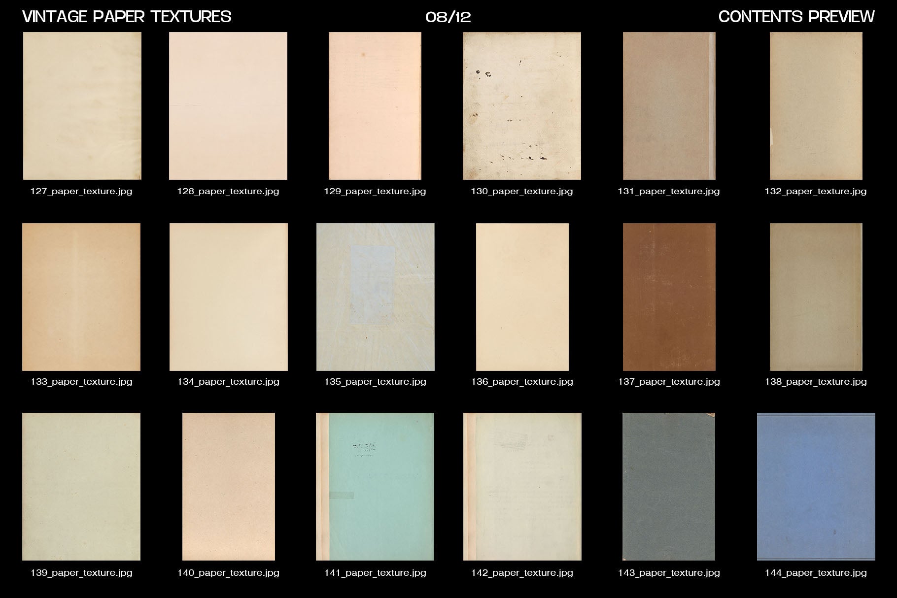 Studio2am 复古纸张纹理合集 200张高分辨率JPG设计素材包 含PSD模板与PDF Vintage Paper Textures