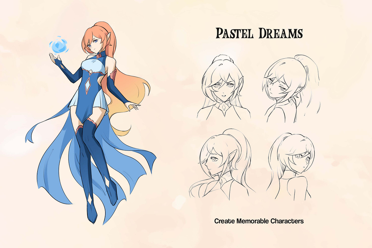 蜡笔风格笔刷 圆珠笔质感RPG视觉概念艺术画笔 10支+2纸张纹理 多软件矢量笔刷包