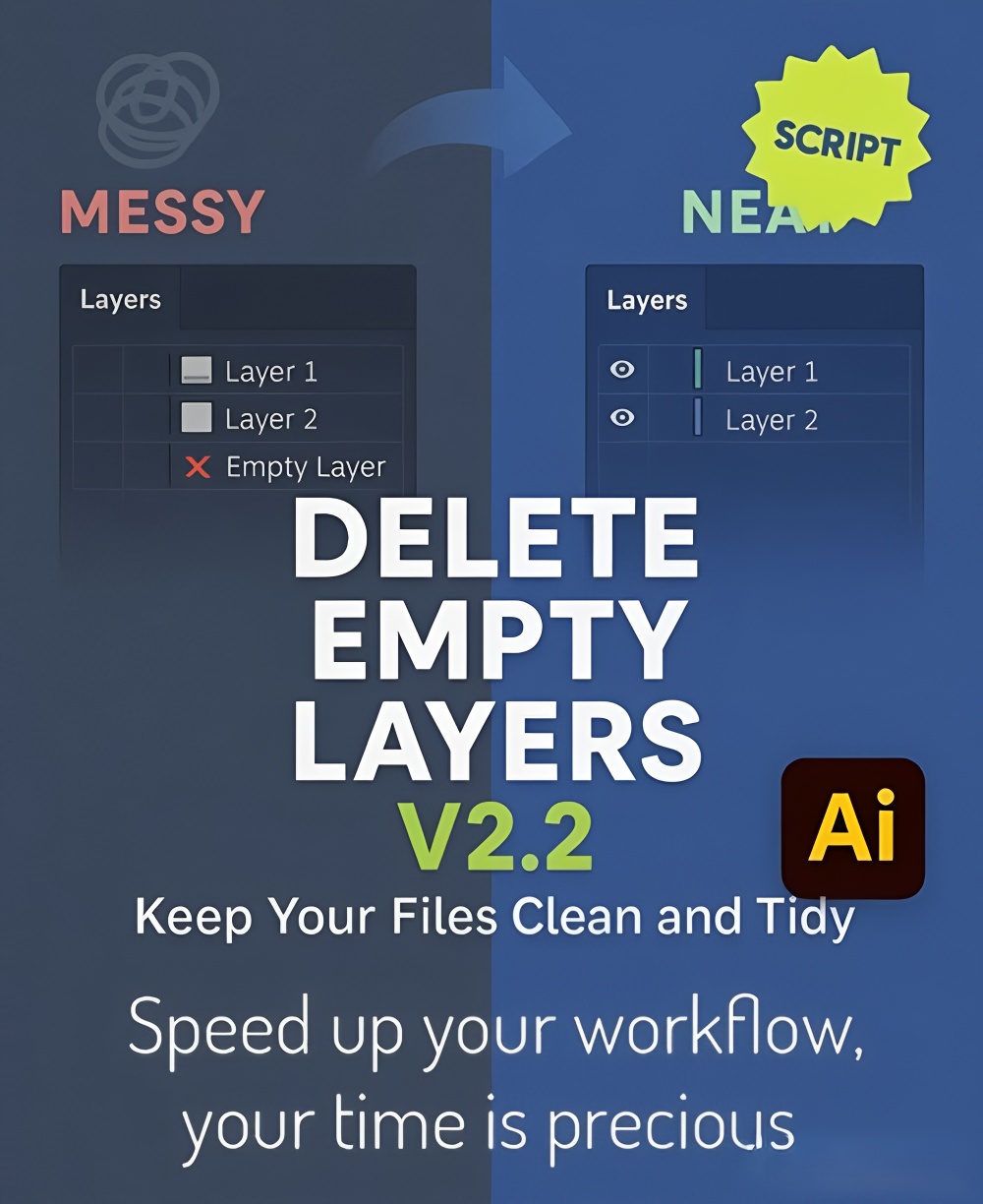 llustrator 删除空图层脚本 v2.2 Delete Empty Layers Script v2.2 for Illustrator