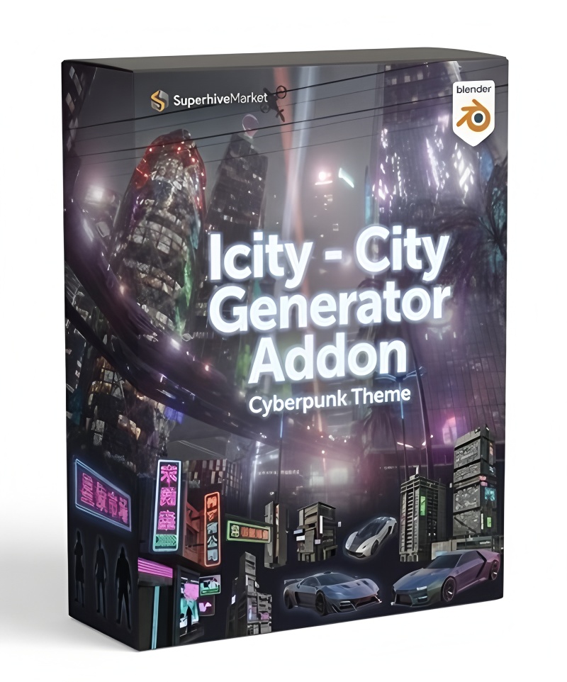 Blender插件-Icity v1.7.1 赛博朋克城市生成器 Blender几何节点插件 程序化快速创建未来都市场景