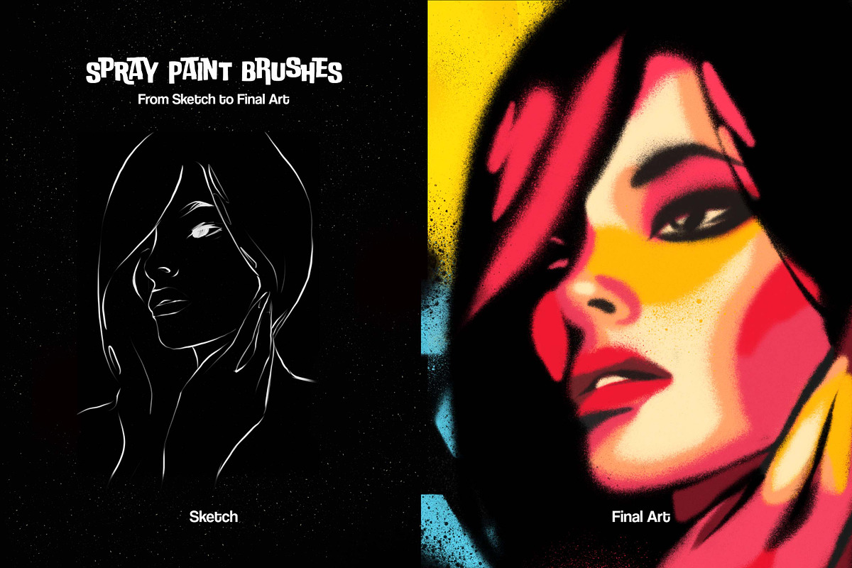 喷涂笔刷 PS/AI/Procreate/Affinity街头艺术风格笔刷 12支气雾漆效果纹理设计笔刷包