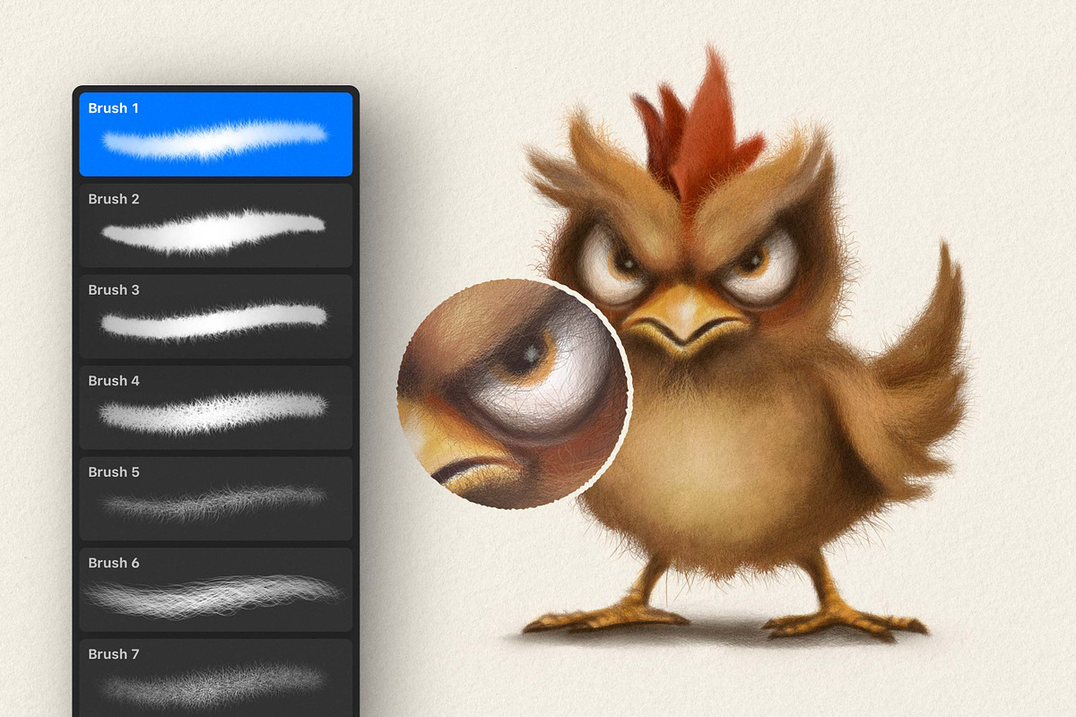 设计笔刷素材 真实毛发质感画笔合集 12支多软件兼容笔刷 PS/AI/Procreate插画素材