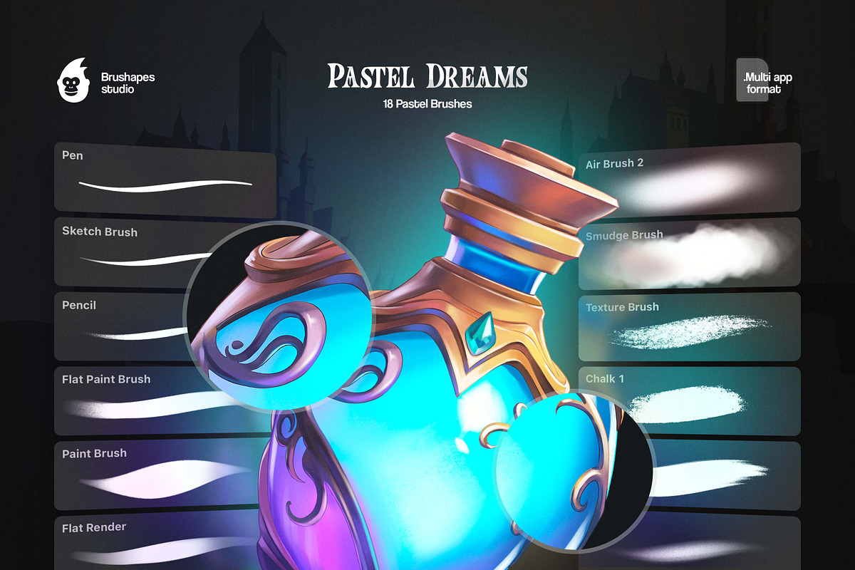 蜡笔风格笔刷 圆珠笔质感RPG视觉概念艺术画笔 10支+2纸张纹理 多软件矢量笔刷包