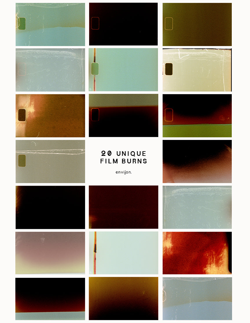 Envijon 真实胶片燃烧叠加素材 20个4K ProRes灼烧纹理转场 含音效 带齿孔选项 电影感特效 Film Burn Collection