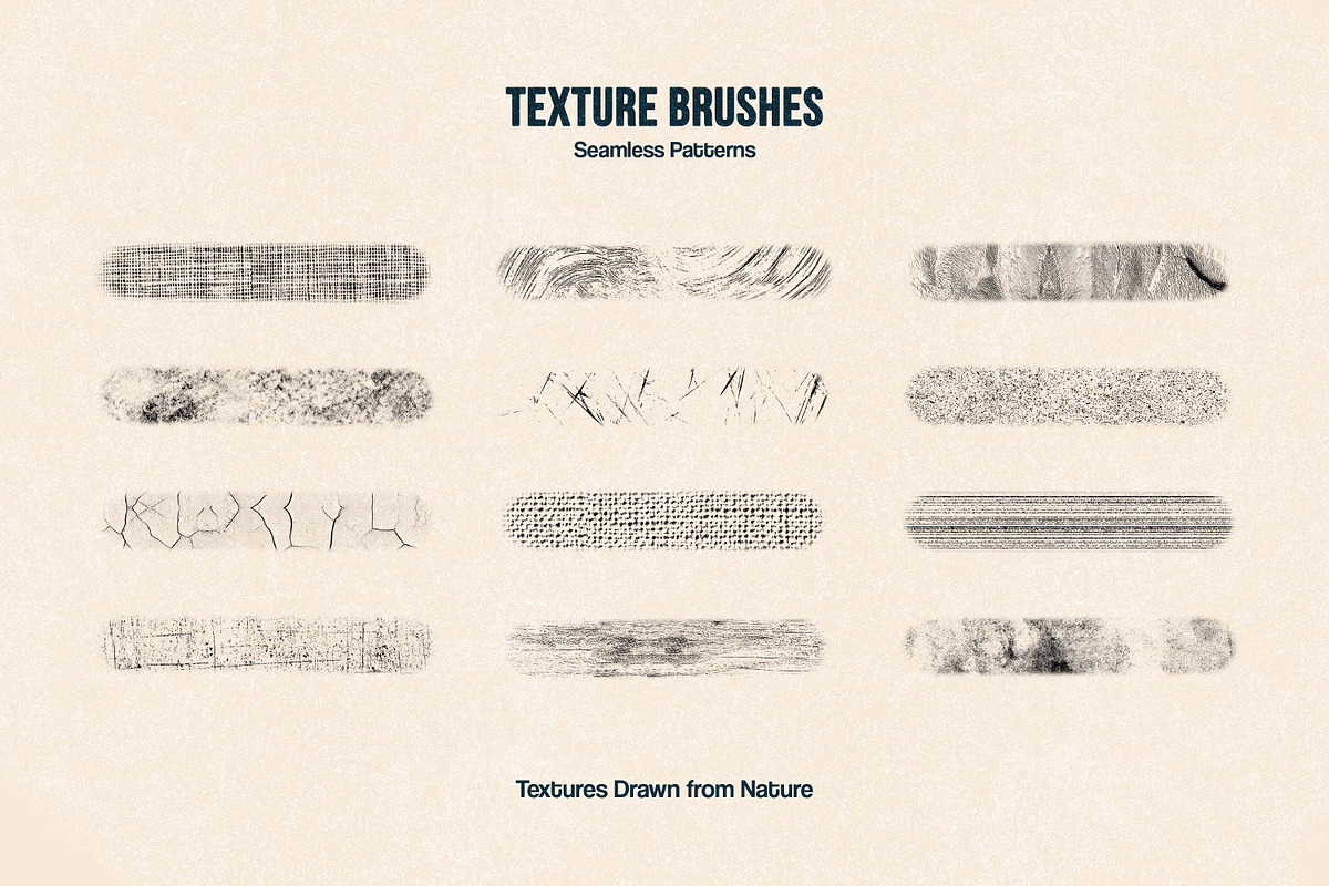 纹理笔刷 PS/AI/Procreate手绘质感画笔 12支中世纪复古风笔刷 插画包装设计素材包