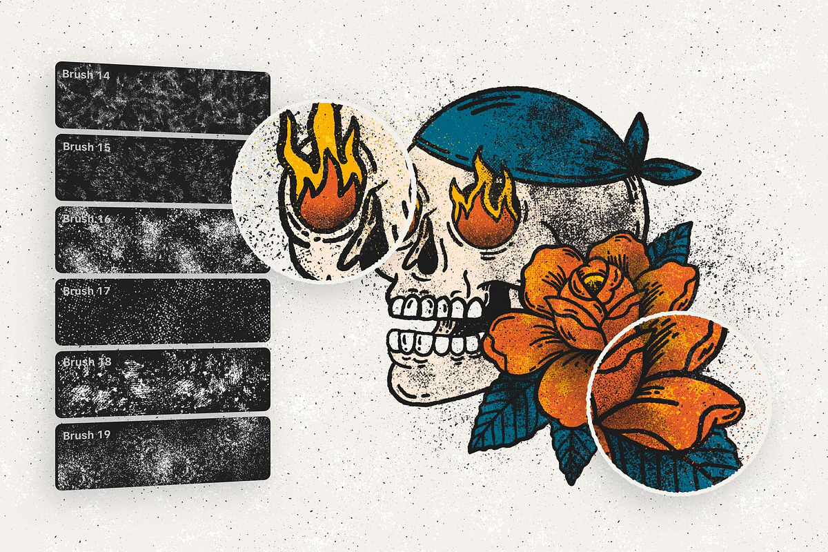 Grunge Stamp复古磨损AI笔刷20支 Illustrator纹理印章 划痕油漆裂纹斑点垃圾摇滚效果Grunge Stamp Illustrator Brushes