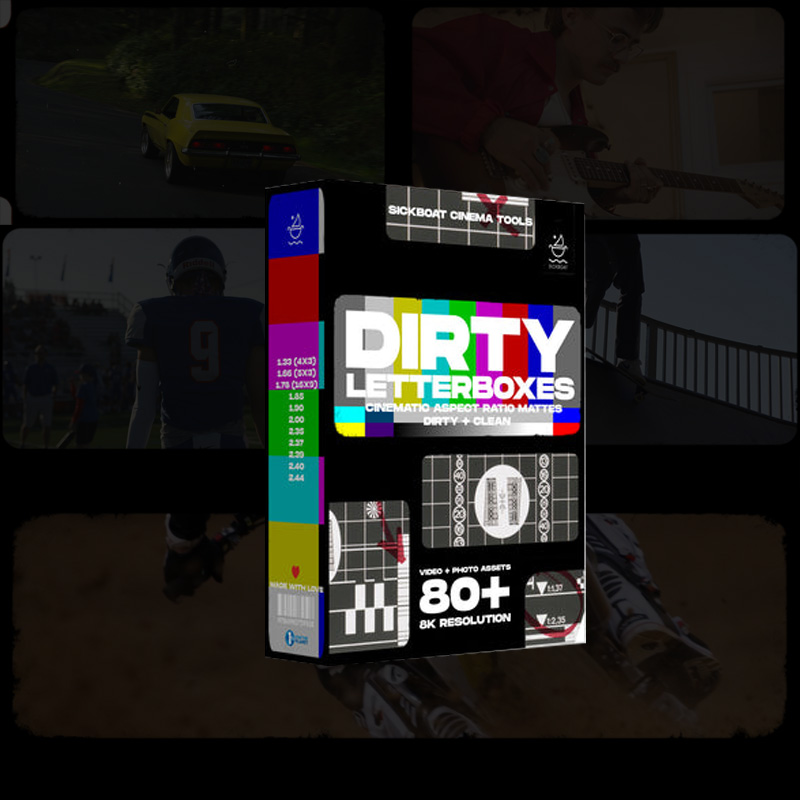 视频剪辑素材 电影感宽银幕黑边效果 8K分辨率遮罩 PR/AE模板 胶片圆角脏迹效果Sickboat - Dirty Letterboxes Cinematic Aspect Ratio Mattes (8K)