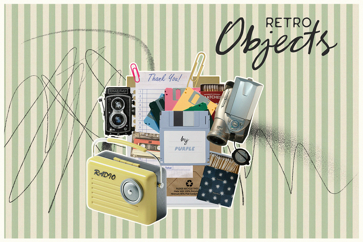 Chaos手绘涂鸦线条复古拼贴素材包 PNG免抠撕纸纹理