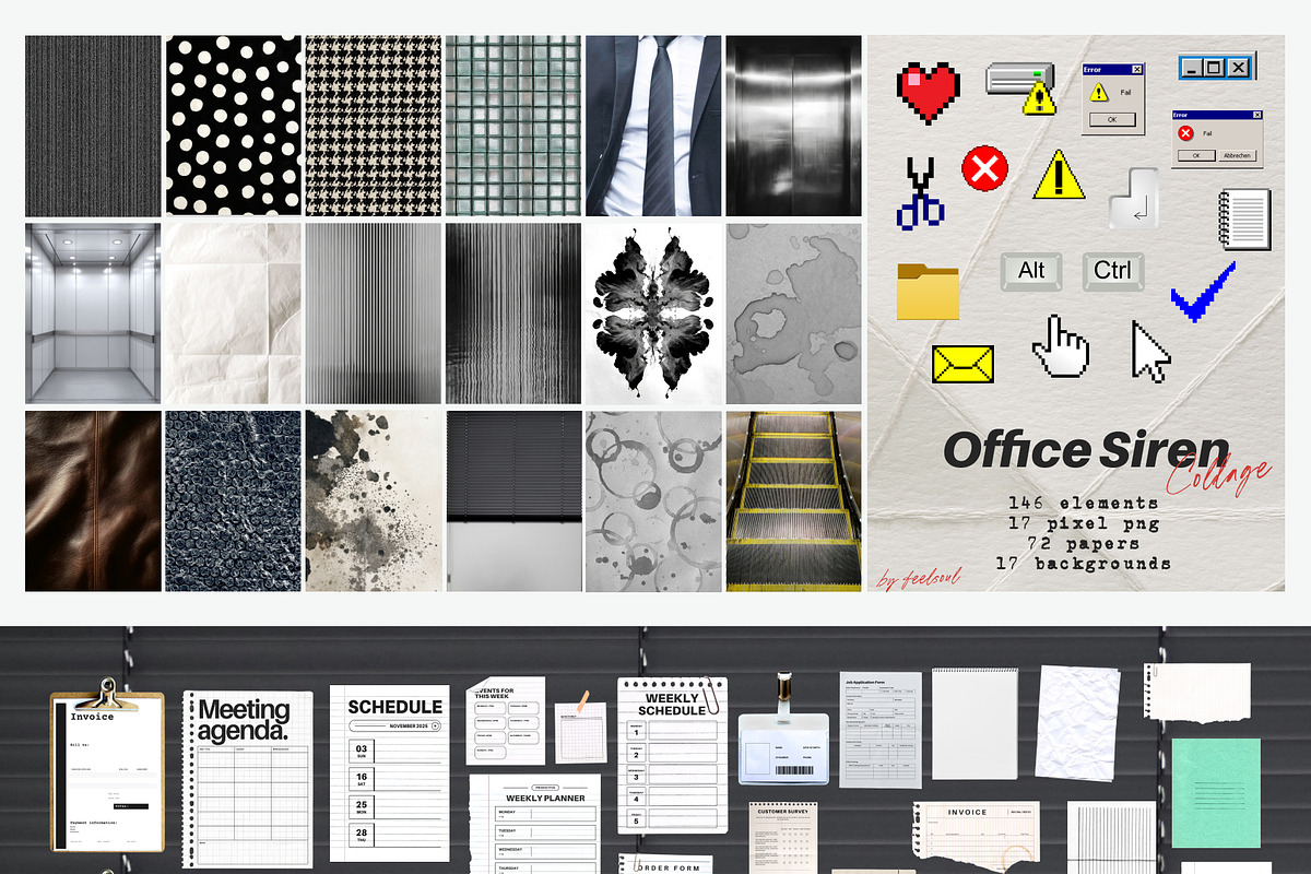 职场风拼贴素材包 PNG免抠贴纸 Office Siren Collage Pack