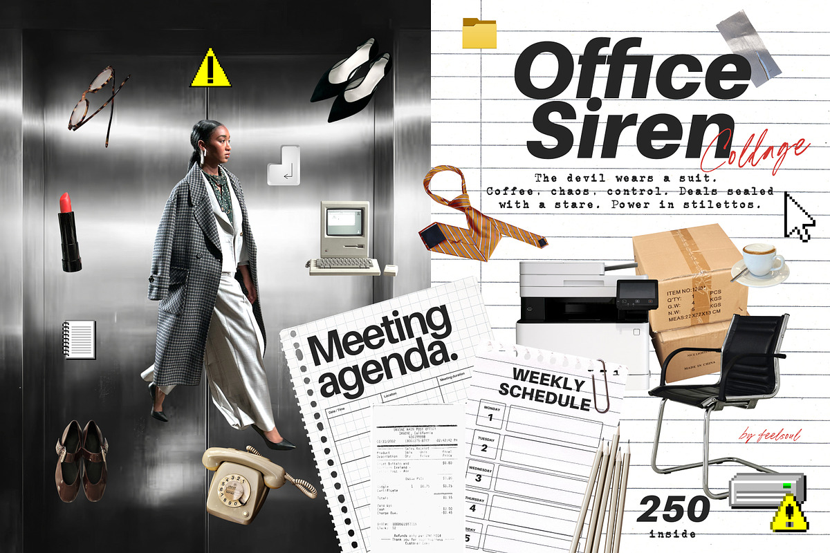 职场风拼贴素材包 PNG免抠贴纸 Office Siren Collage Pack