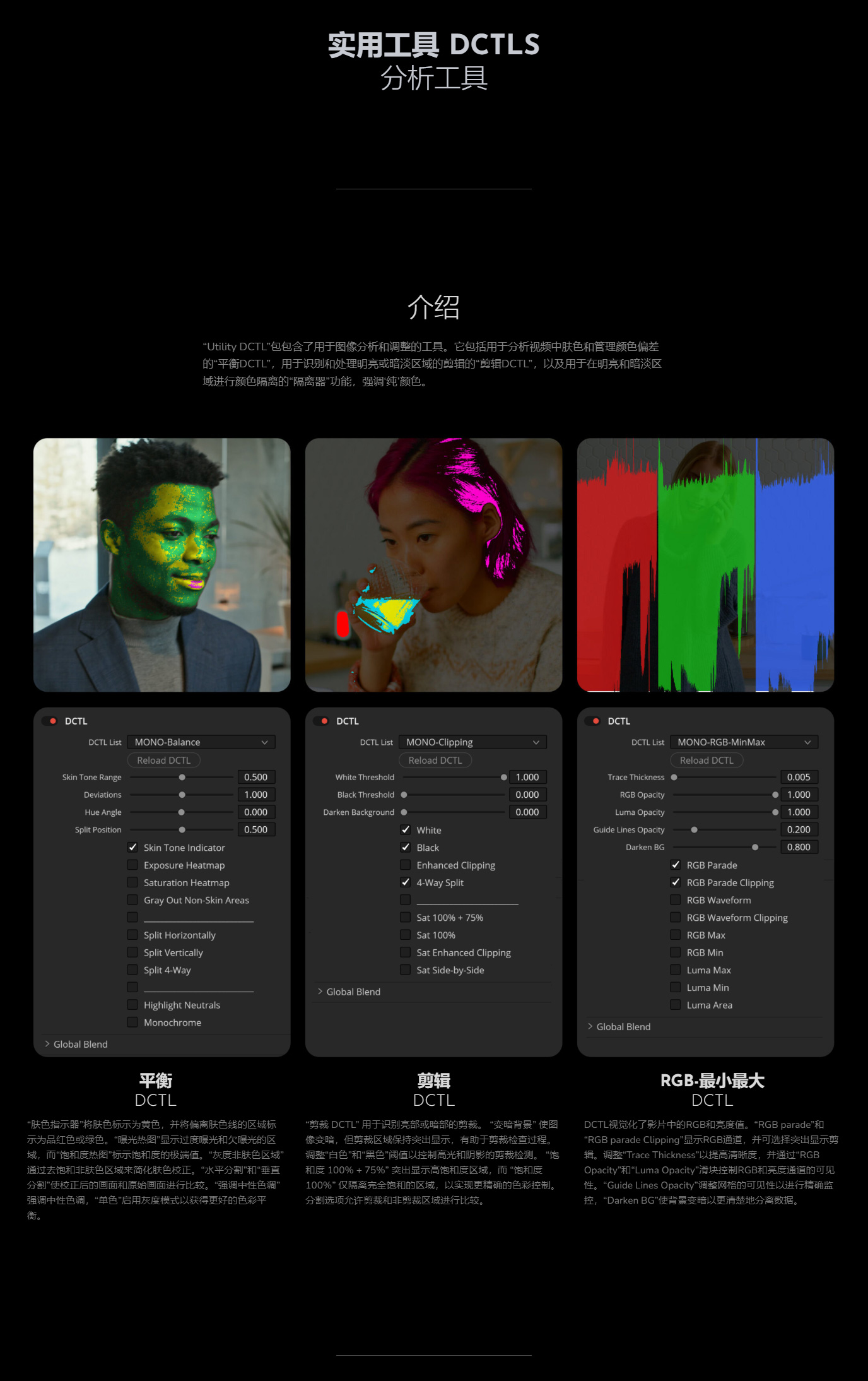 单节点DCTL工具包v2.1达芬奇Resolve调色插件色彩平衡明暗裁剪 Mononodes - Utility DCTLS v2.1 - DCTLEs for DaVinci Resolve Studio