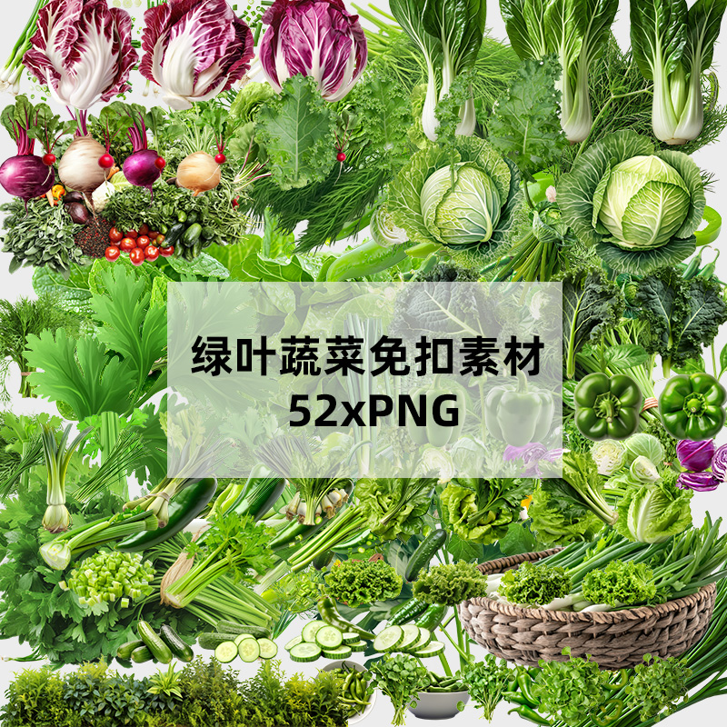 绿叶蔬菜免扣PNG素材52张 高清透明背景健康饮食食谱设计电商详情页配图