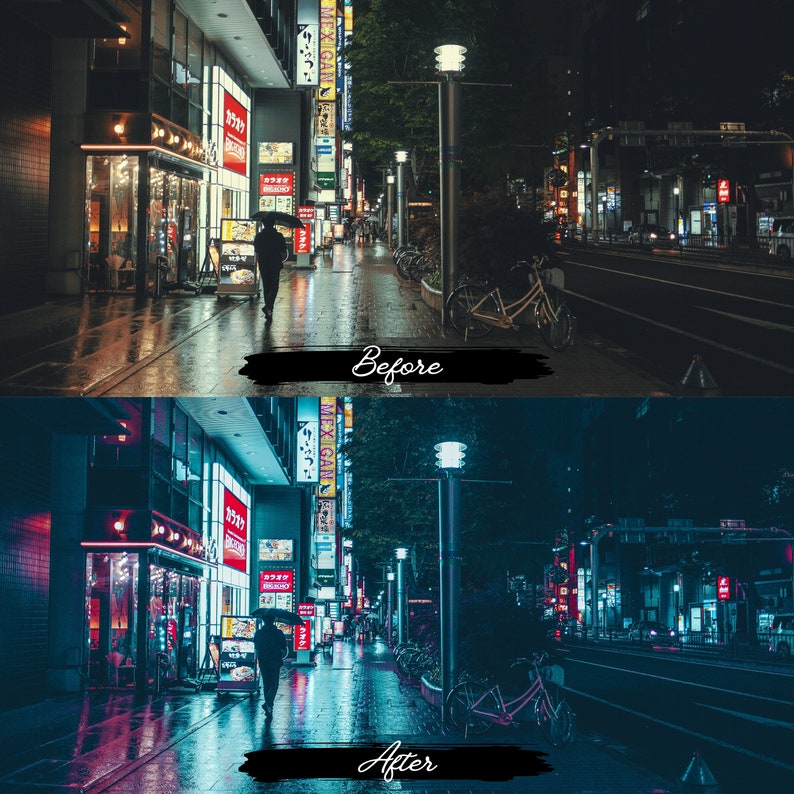 电影感都市夜灯Lightroom预设10个赛博朋克风格 城市夜景街头摄影调色滤镜手机电脑版
