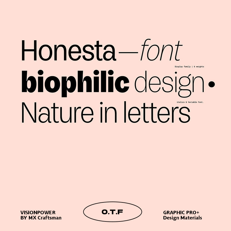 Honesta 人性化气息展示字体 12风格含真斜体可变字体 夸张对比棱角端部现代排版设计 Honesta Font Family 12xOTF